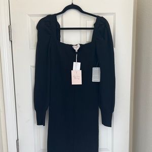 Black midi sweater dress with slit on side